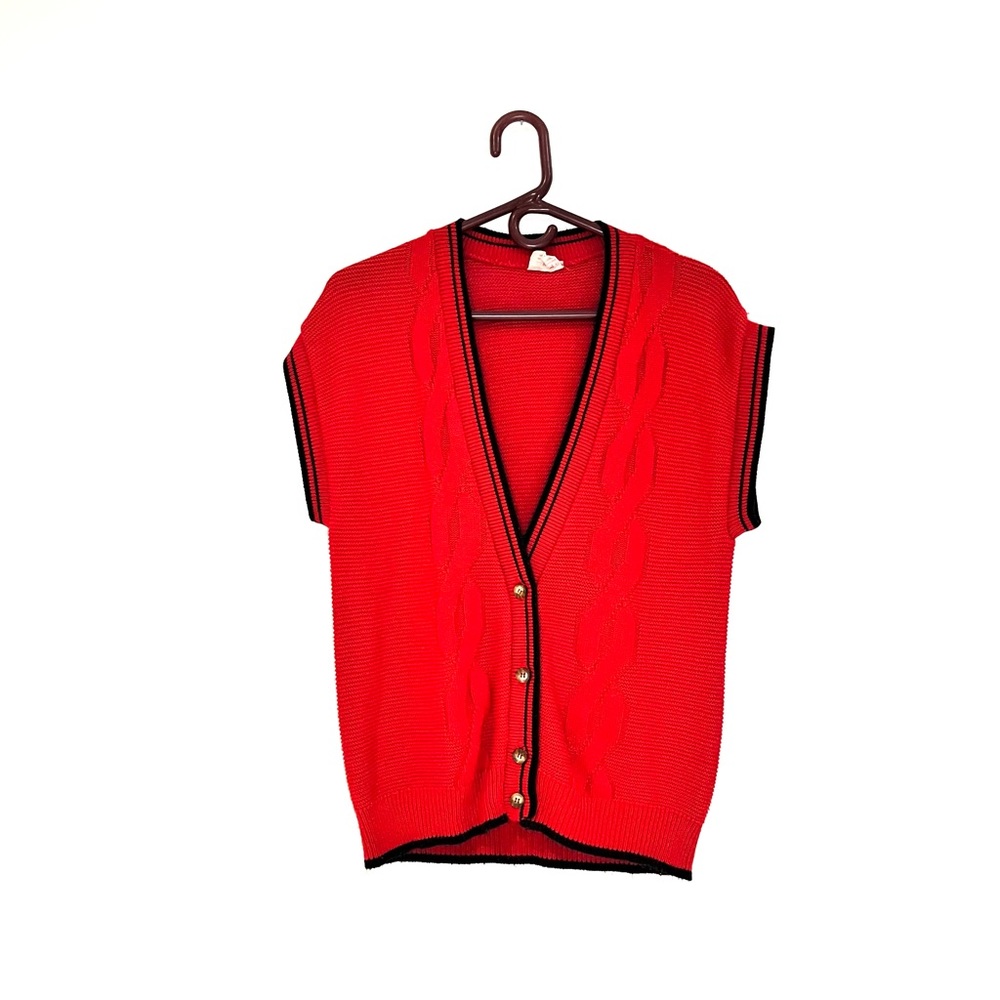 Vintage Felicia Cable Knit Button Front Cardigan Vest Made in Canada